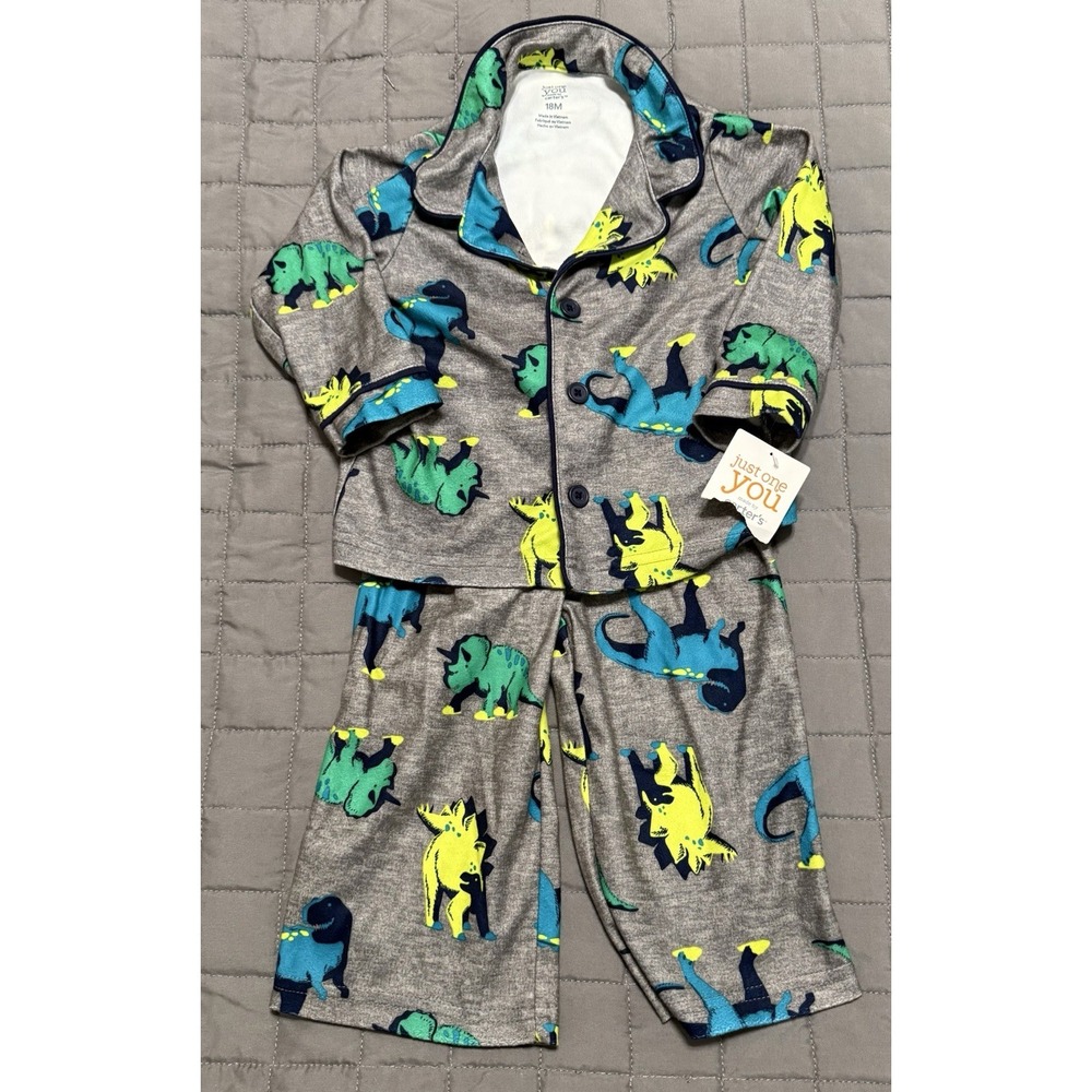 Carter's Pajama Set 18M Gray Dinosaur Animal Print Button